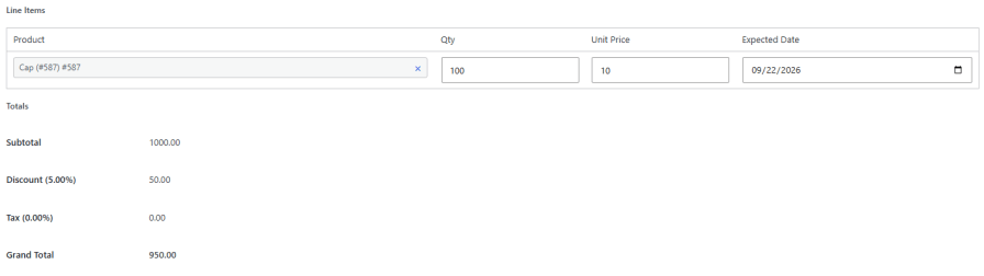 Automatic Purchase Order Totals