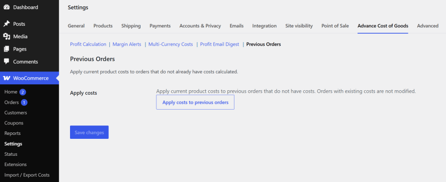 Backfilling historical WooCommerce orders to apply current product costs and generate past profit reports.