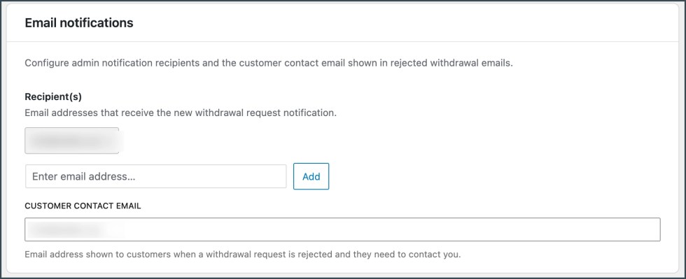 Email Notification - Withdrawal button