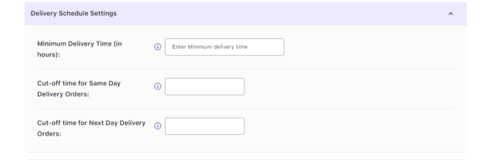 Set Up Minimum Delivery preparation time 1 Minimum Delivery Time(in hours) - Admin Setting