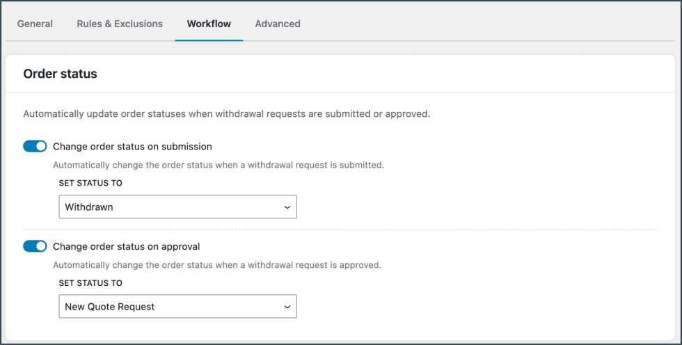 Order status - Withdrawal button