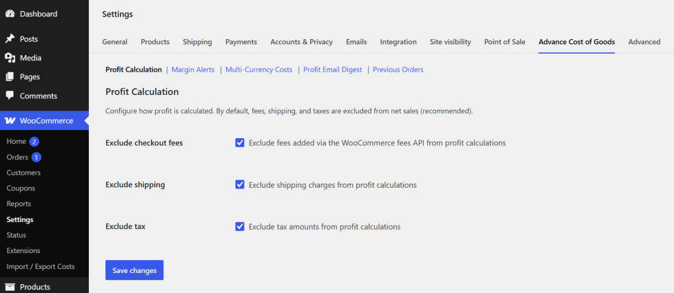 Configuring Profit Margin Calculation Rules in WooCommerce Settings