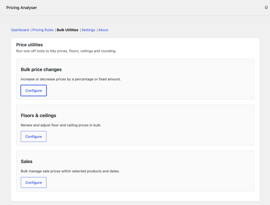 Pricing Analyser bulk edits settings