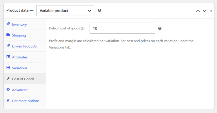 Setting individual purchase costs for WooCommerce variable products and variations to track detailed inventory expenses.
