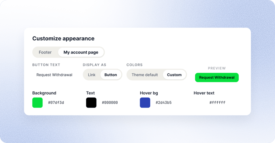 Withdrawal Button Customizer