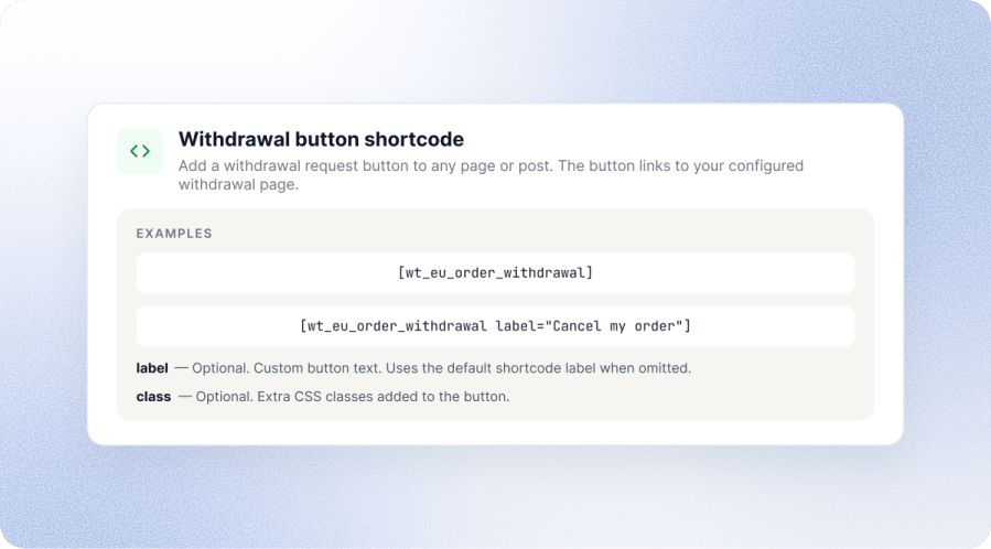 Withdrawal Button Shortcode