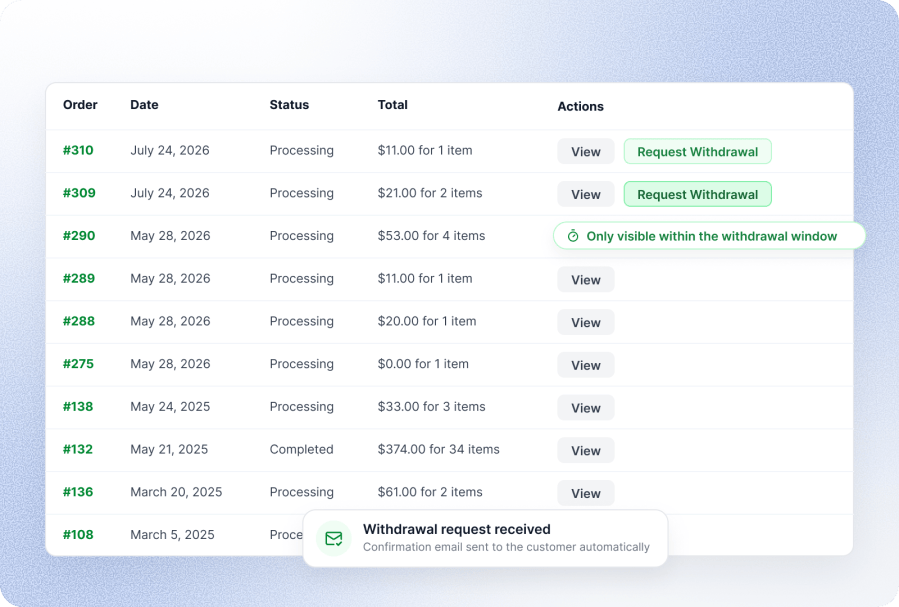 Withdrawal Button — Orders Page