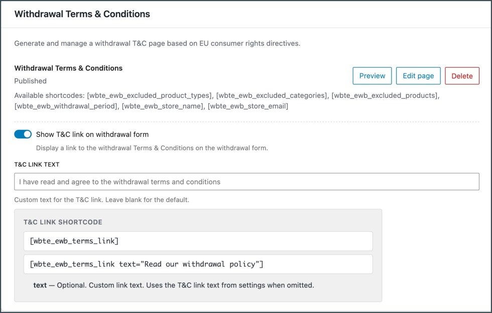 Withdrawal terms and condition