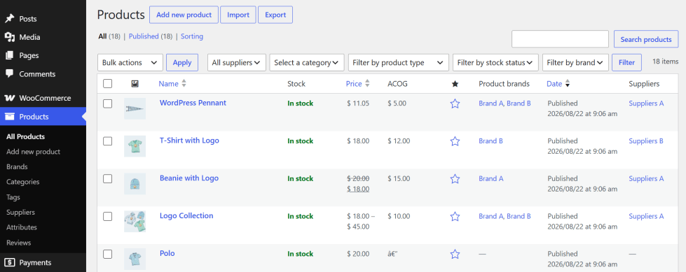 WooCommerce Product Edit Screen Showing the Cost of Goods Input Field