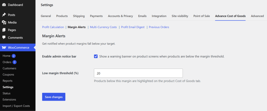 WooCommerce low profit margin alert warning store owners before selling products at a loss.