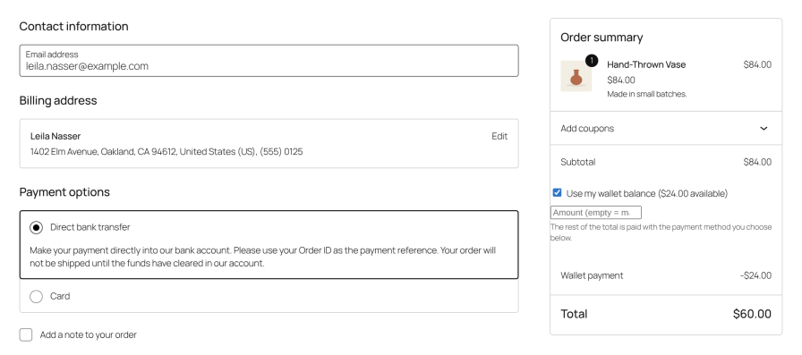 Elite Balance for WooCommerce. Checkout: using part of the wallet balance and paying the rest by card