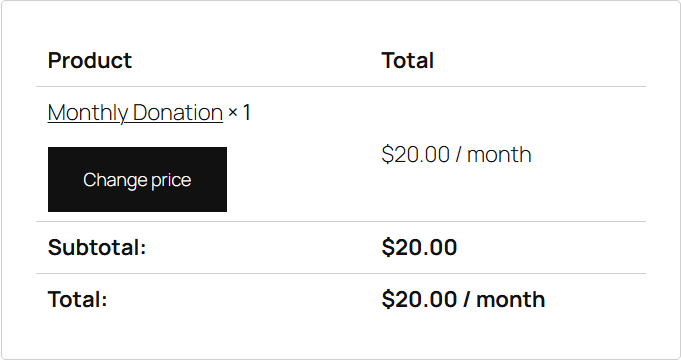 A subscription in My Account showing the Change price button.