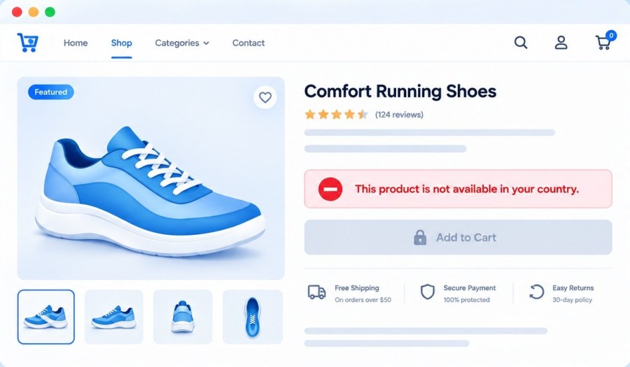 Restricted product page showing custom notice banner and disabled Add to Cart button