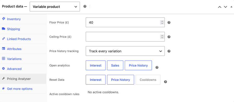 Pricing Analyser for WooCommerce product settings