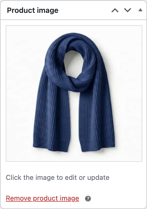 Product image box showing the selected scarf image and the Remove product image link