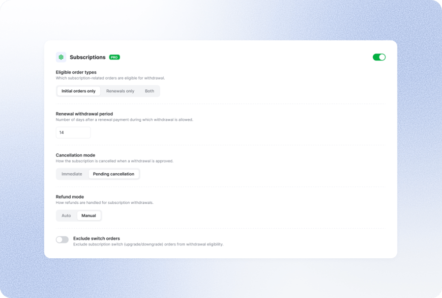 Handle Withdrawals for Subscription