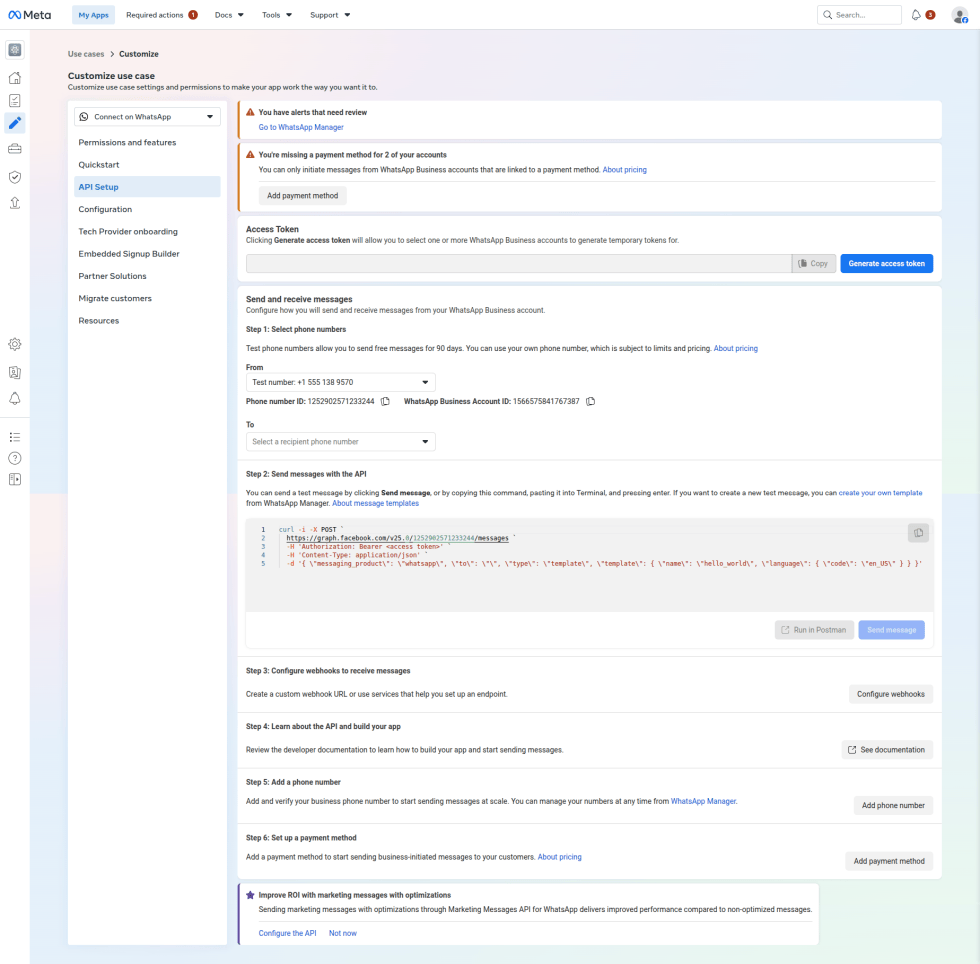 Step 10: Open API Setup. This page shows