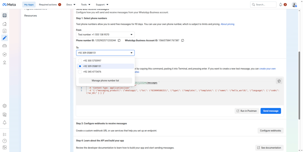 Step 12: To send a test message, select a recipient in the To field and click Send message. Use Manage phone number list to add recipient numbers