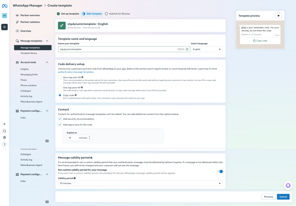 Step 32: On Edit template, set up the template