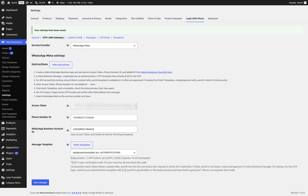 Step 37: Click Fetch Templates to load your approved templates from Meta, then select your OTP template