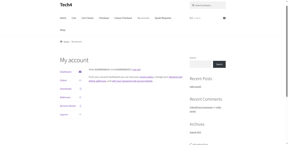 Step 42: The customer is logged in to their account. New customers are registered with their phone number