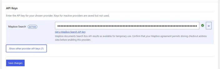 Masked provider API key in the QuixWP Address Autocomplete settings
