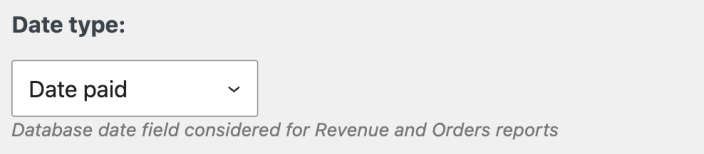 Analytics Date type setting with Date paid selected and its explanation.