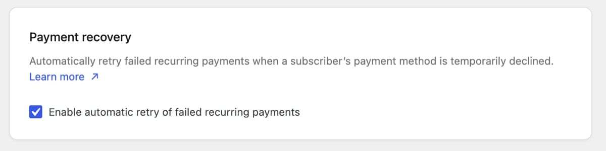 setting for payment recovery in WooCommerce Subscriptions