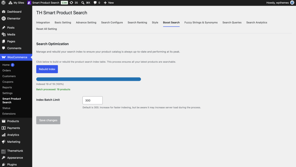 Boost Search tab with the Build Search Index button and the Index Batch Limit field.