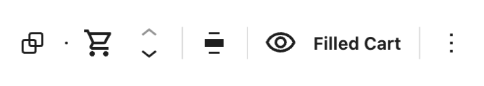 Cart block toolbar showing the Filled Cart view selector beside an eye icon.