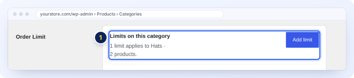 Limits on a product category, shown on the category edit screen