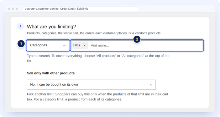 Create a category order limit in WooCommerce for the Hats category