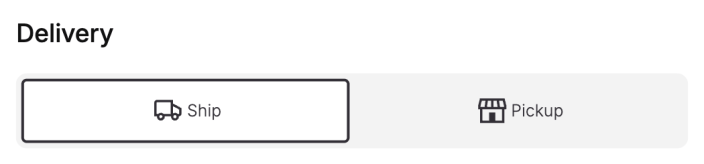Checkout Delivery block in the editor with Ship and Pickup choices and their icons.