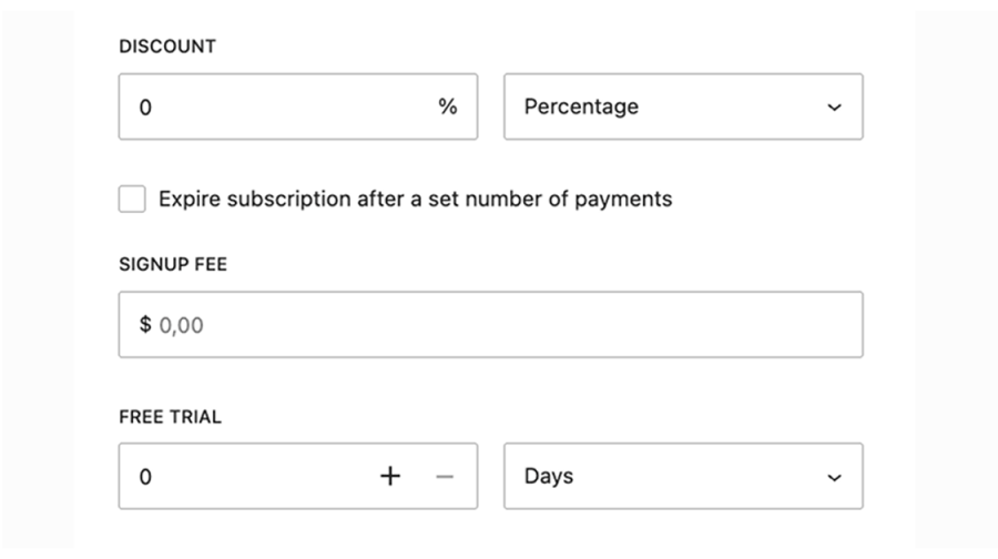 Add trials, fees, and discounts
