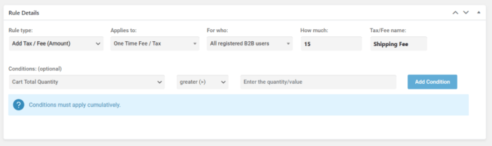 $15 shipping fee rule for B2B users