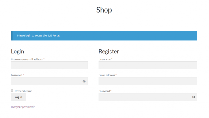 Login panel shown instead of the shop