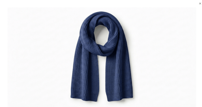 Product Gallery full-screen view showing the complete scarf image and the close button