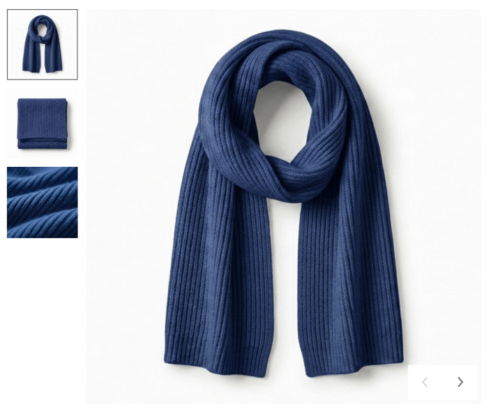 Product gallery showing the main scarf image and two additional image thumbnails
