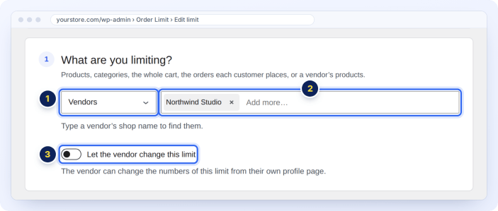 Vendor order limit for a WC Vendors marketplace shop, which the vendor can change