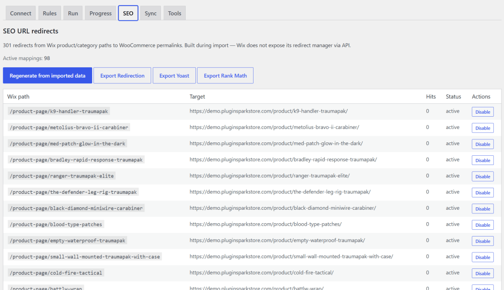 Wix to WooCommerce SEO migration and 301 redirect settings