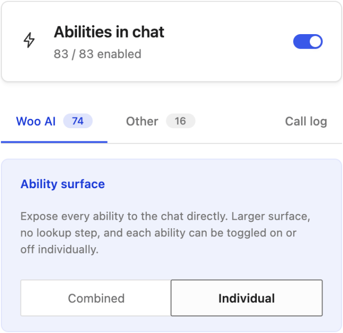 Abilities in chat is on, with Individual selected under Ability surface.