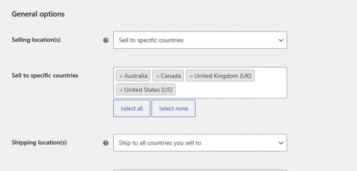WooCommerce selling and shipping country configuration